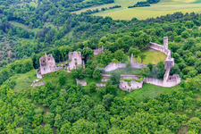 Castle ruins of Homburg near Gössenheim in Gössenheim in the state Bavaria, Germany from above