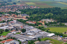 Aerial view of Industrial estate Werneck with wm meyer Fahrzeugbau AG in Werneck in the state Bavaria, Germany