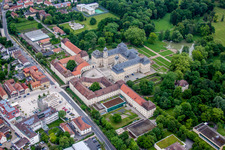 Aerial view of Building complex in the park of the castle Werneck in Werneck in the state Bavaria, Germany
