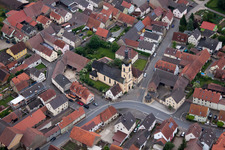 Aerial view of Church building in the village of in Werneck in the state Bavaria