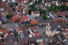 Aerial view of Church of Our Lady of Pain in Bergrheinfeld in the state Bavaria, Germany