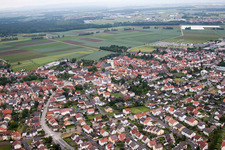 Aerial view of Town View of the streets and houses of the residential areas in Bergrheinfeld in the state Bavaria
