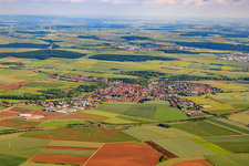 City view from the northwest beyond the B19 in Estenfeld in the state Bavaria, Germany