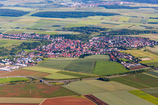 Aerial view of Town View of the streets and houses of the residential areas in Rimpar in the state Bavaria, Germany