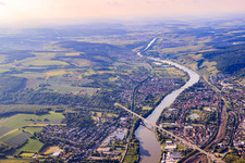 Aerial view of Maintal Bridge Veitshöchheim for the railway in Margetshöchheim in the state Bavaria, Germany