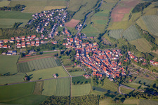 Aerial photograpy of Village - view on the edge of agricultural fields and farmland in Unteraltertheim in the state Bavaria, Germany