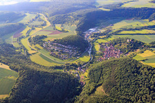 Aerial photograpy of Drof in a loop of the Tauber in the district Gamburg in Werbach in the state Baden-Wuerttemberg, Germany
