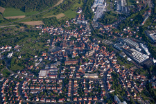 Aerial photograpy of Town View of the streets and houses of the residential areas in Hardheim in the state Baden-Wurttemberg, Germany
