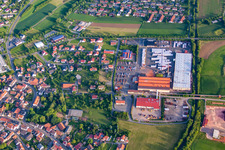 Aerial view of Brickworks Braas GmbH factory premises - sales area and warehouse Hainstadt in the district Hainstadt in Buchen in the state Baden-Wuerttemberg, Germany
