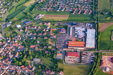 Aerial photograpy of Brickworks Braas GmbH factory premises - sales area and warehouse Hainstadt in the district Hainstadt in Buchen in the state Baden-Wuerttemberg, Germany