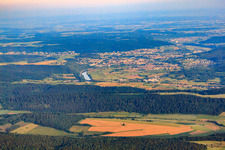 City overview from the northwest in the district Neckarelz in Mosbach in the state Baden-Wuerttemberg, Germany