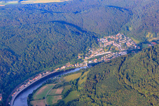 View of the town on the Neckar from the west in Zwingenberg in the state Baden-Wuerttemberg, Germany