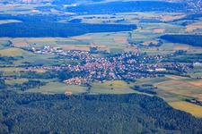 Village view in the Odenwald from the northwest in Epfenbach in the state Baden-Wuerttemberg, Germany