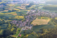 Village view in the Odenwald from the east in Wiesenbach in the state Baden-Wuerttemberg, Germany