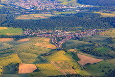 Village view in the Odenwald from the north in the district Mönchzell in Meckesheim in the state Baden-Wuerttemberg, Germany