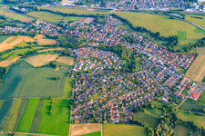 Aerial view of Village view in the Odenwald from the northeast in Mauer in the state Baden-Wuerttemberg, Germany