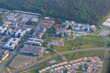 Aerial view of Industrial area on Dietmar-Hopp-Allee with SAP SE in Walldorf in the state Baden-Wuerttemberg, Germany