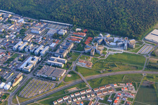 Aerial photograpy of Industrial area on Dietmar-Hopp-Allee with SAP SE in Walldorf in the state Baden-Wuerttemberg, Germany