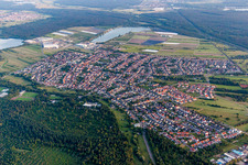 Aerial photograpy of Town View of the streets and houses of the residential areas in Wiesental in the state Baden-Wurttemberg, Germany