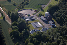 Aerial view of Durmersheim sewage treatment plant in Au am Rhein in the state Baden-Wuerttemberg, Germany