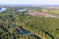Village view behind Althrein from the southwest in the district Neuburgweier in Rheinstetten in the state Baden-Wuerttemberg, Germany
