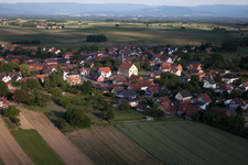 Oberlauterbach in the state Bas-Rhin, France seen from above