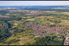 Aerial view of View of the Rhine meadows from the west in Au am Rhein in the state Baden-Wuerttemberg, Germany