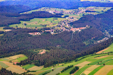Aerial view of Castle Zavelstein in the district Zavelstein in Bad Teinach-Zavelstein in the state Baden-Wuerttemberg, Germany