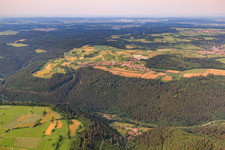Village view in the Northern Black Forest from the west in the district Holzbronn in Calw in the state Baden-Wuerttemberg, Germany