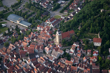 Market square and collegiate church in Herrenberg in the state Baden-Wuerttemberg, Germany