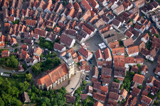 Aerial view of Church building in Stiftskirche Old Town- center of downtown in Herrenberg in the state Baden-Wurttemberg