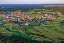 View of the town from the west in the district Großengstingen in Engstingen in the state Baden-Wuerttemberg, Germany
