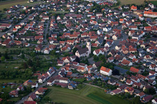 Aerial view of Town View of the streets and houses of the residential areas in the district Grossengstingen in Engstingen in the state Baden-Wurttemberg