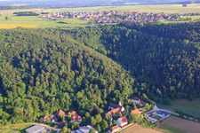 Aerial view of Boarding school Foundation Urspringschule at the Urspringquelle in the district Urspring in Schelklingen in the state Baden-Wuerttemberg, Germany