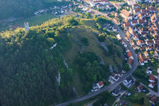 Aerial view of Hohenschelklingen Castle ruins from the west in Schelklingen in the state Baden-Wuerttemberg, Germany