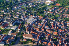 Schulstraße Bahnhofstraße with Sparkasse Ulm in Schelklingen in the state Baden-Wuerttemberg, Germany