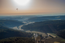 Sahara dust over the Valley of the Blue in the district Gerhausen in Blaubeuren in the state Baden-Wuerttemberg, Germany