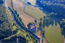 Railway bridge over the B28 in the Blau valley in the district Gerhausen in Blaubeuren in the state Baden-Wuerttemberg, Germany