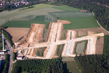 Construction site with development works and embankments works for new settlement on Marie-Goeppert-Mayer Strasse in Ulm in the state Baden-Wurttemberg, Germany
