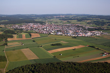 Village - view on the edge of agricultural fields and farmland in Laichingen in the state Baden-Wurttemberg, Germany