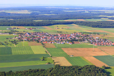 Aerial view of Village view on the Alb from the north in the district Suppingen in Laichingen in the state Baden-Wuerttemberg, Germany