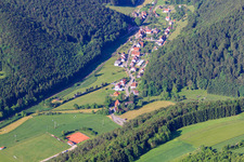 Village view on the Alb in the valley of the Schmiech from the southwest in the district Hütten in Schelklingen in the state Baden-Wuerttemberg, Germany