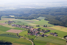 Village - view on the edge of agricultural fields and farmland in Allmendingen in the state Baden-Wurttemberg, Germany