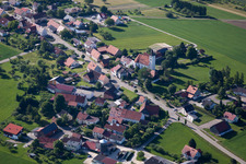 Aerial view of Village - view on the edge of agricultural fields and farmland in Allmendingen in the state Baden-Wurttemberg, Germany