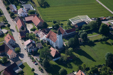 Aerial photograpy of Village - view on the edge of agricultural fields and farmland in Allmendingen in the state Baden-Wurttemberg, Germany