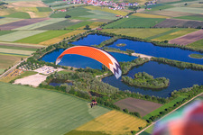 Aerial view of Lake Camping Rottenacker at the Heppenäcker bathing lake in Rottenacker in the state Baden-Wuerttemberg, Germany