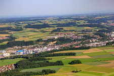 Aerial view of Industrial area on the Riß with Boehringer Ingelheim Biberach in the district Birkendorf in Biberach an der Riß in the state Baden-Wuerttemberg, Germany