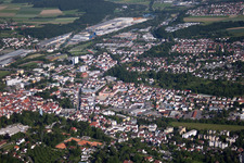 Aerial view of Town View of the streets and houses of the residential areas in Biberach an der Riss in the state Baden-Wurttemberg