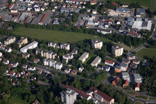 Town View of the streets and houses of the residential areas in Biberach an der Riss in the state Baden-Wurttemberg from above