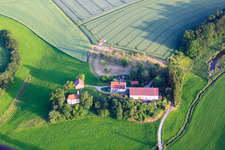 Aerial photograpy of Zweifelsberg with Chapel of St. Nicholas, Sr. Ulrika in the district Oberdorf in Mittelbiberach in the state Baden-Wuerttemberg, Germany